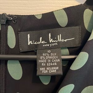 Nicole Miller silk dress, black and green polka dots